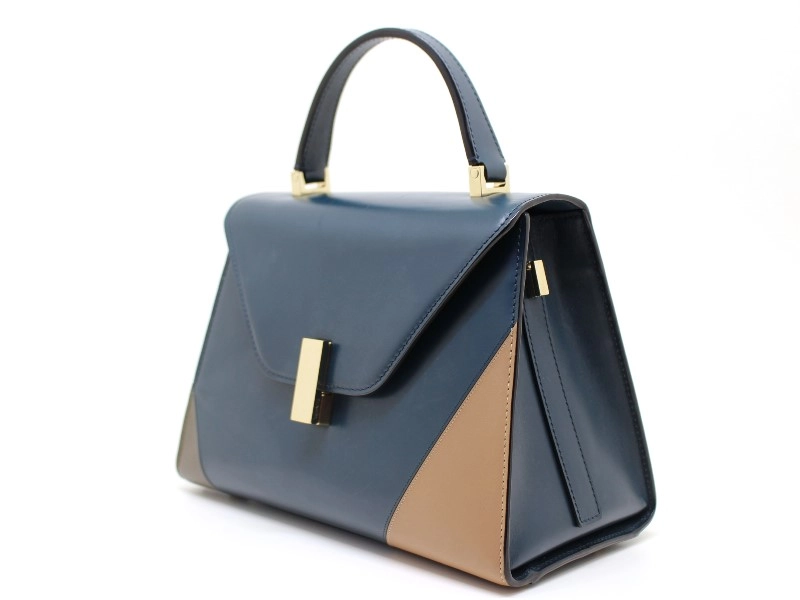 Valextra　ヴァレクストラ　ミディアム　イジィデ　ネイビー／ベージュ　カーフ　2143400227696　【中古】【大黒屋】【200】