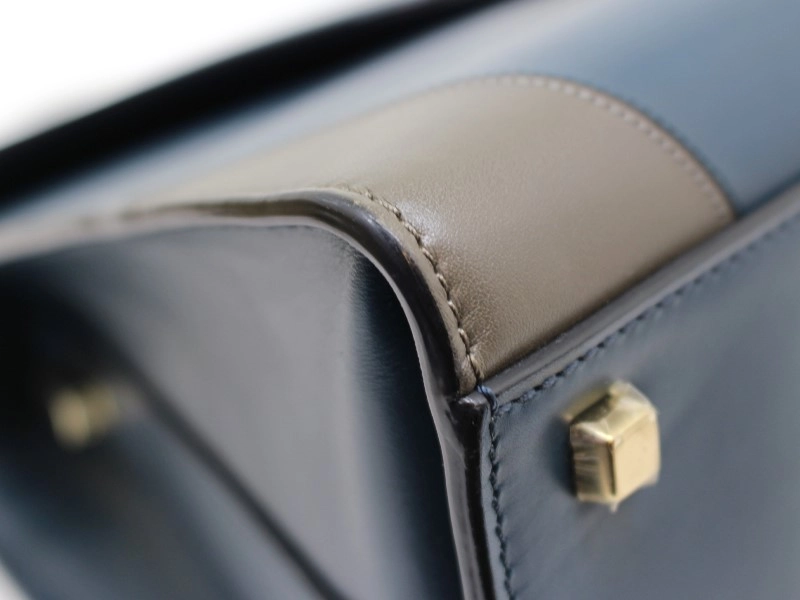 Valextra　ヴァレクストラ　ミディアム　イジィデ　ネイビー／ベージュ　カーフ　2143400227696　【中古】【大黒屋】【200】