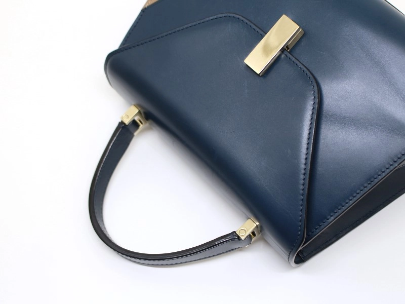 Valextra　ヴァレクストラ　ミディアム　イジィデ　ネイビー／ベージュ　カーフ　2143400227696　【中古】【大黒屋】【200】