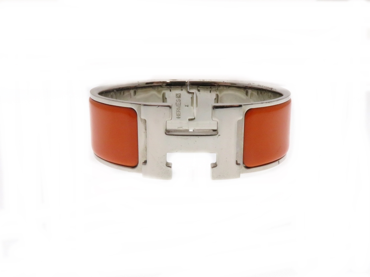 HERMES エルメス クリッククラックGM バングル オレンジ シルバー