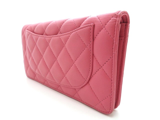 CHANEL シャネル 小物 サイフ マトラッセ 長財布 ピンク ラムスキン