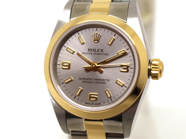 A番　ROLEX　ロレックス　オイスターパーペチュアル　76183　シルバー文字盤　18YG/SS　レディース（2148103619298）【200】C