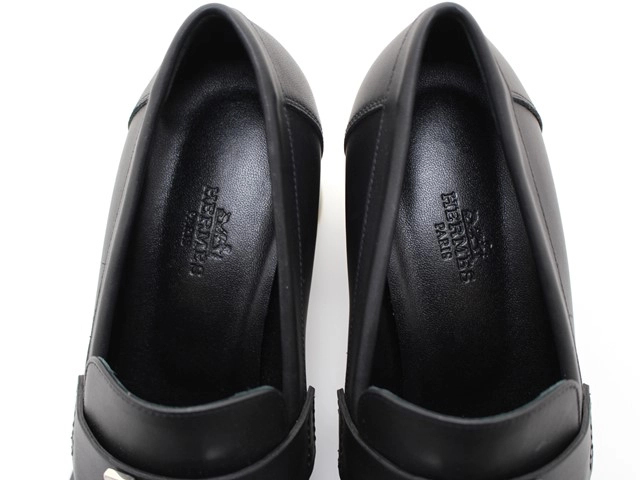 HERMES エルメス 靴 ヒール付きローファー レディース37ハーフ(約24~24,5cm) ブラック/SV レザー (2148103801167) 【200】