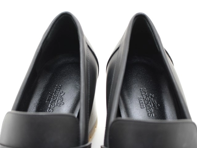 HERMES エルメス 靴 ヒール付きローファー レディース37ハーフ(約24~24,5cm) ブラック/SV レザー (2148103801167) 【200】