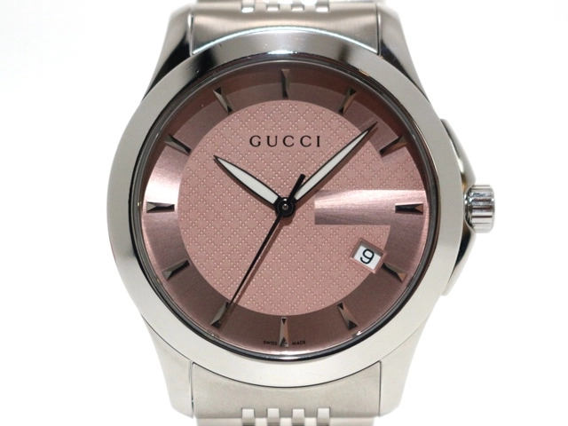 GUCCI グッチ 時計 Gタイムレス126.4 YA126429 ピンク文字盤 SS クォーツ メンズ (2148103619755) M【200】