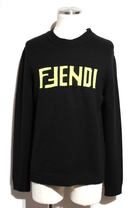FENDI フェンディ 衣類 ニット セーター メンズ 46 ブラック ロゴ ...