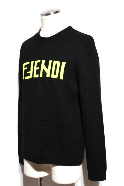 FENDI フェンディ 衣類 ニット セーター メンズ 46 ブラック ロゴ ...