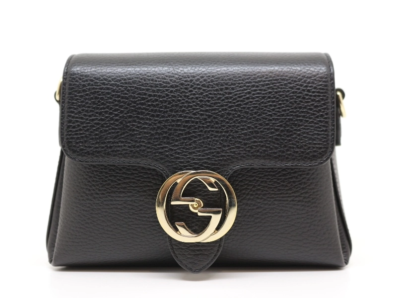 GUCCI　グッチ　ショルダーバッグ　インターロッキングＧ　チェーンショルダー　ブラック　カーフ　607720　2148103798801　【中古】【200】【大黒屋】