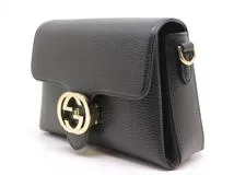 GUCCI　グッチ　ショルダーバッグ　インターロッキングＧ　チェーンショルダー　ブラック　カーフ　607720　2148103798801　【中古】【200】【大黒屋】