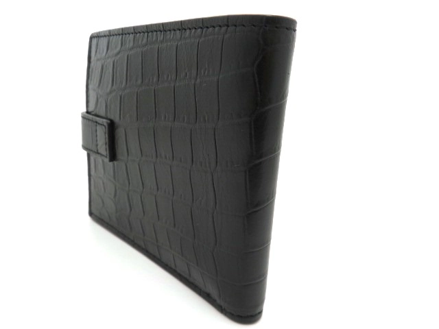 SAINT LAURENT サンローラン 二つ折財布 ブラック クロコ型押しレザー【473】