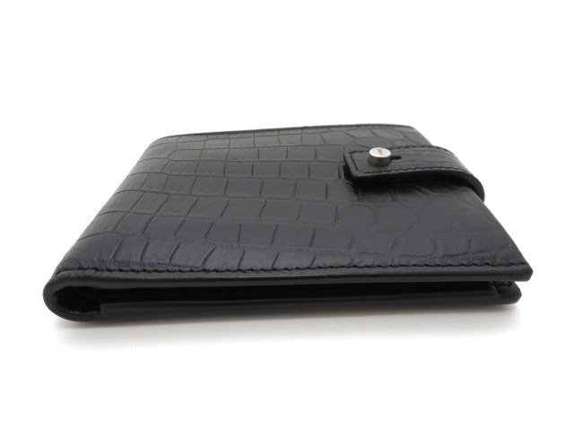 SAINT LAURENT サンローラン 二つ折財布 ブラック クロコ型押しレザー【473】