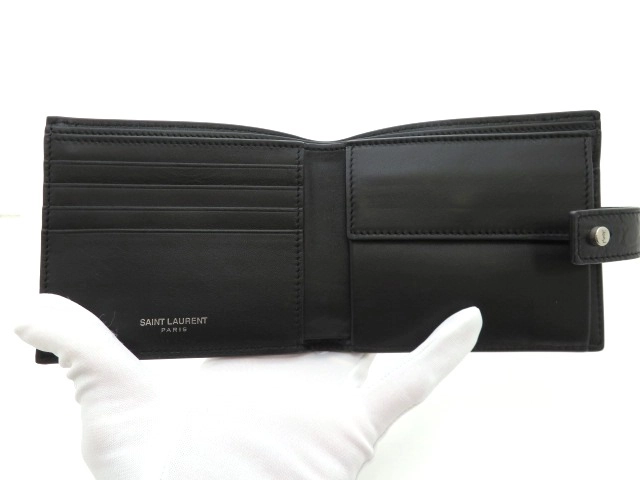 SAINT LAURENT サンローラン 二つ折財布 ブラック クロコ型押しレザー【473】