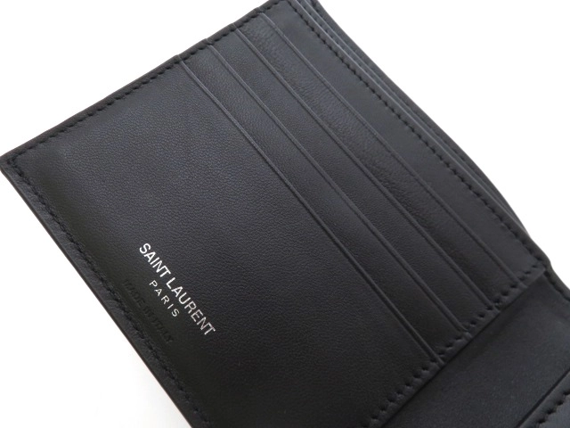 SAINT LAURENT サンローラン 二つ折財布 ブラック クロコ型押しレザー【473】