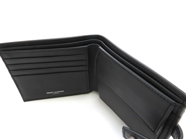 SAINT LAURENT サンローラン 二つ折財布 ブラック クロコ型押しレザー【473】