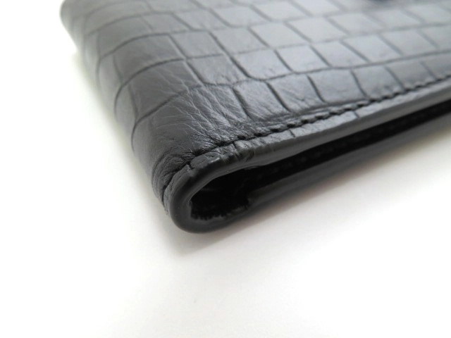 SAINT LAURENT サンローラン 二つ折財布 ブラック クロコ型押しレザー【473】