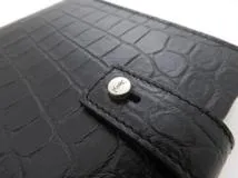 SAINT LAURENT サンローラン 二つ折財布 ブラック クロコ型押しレザー【473】