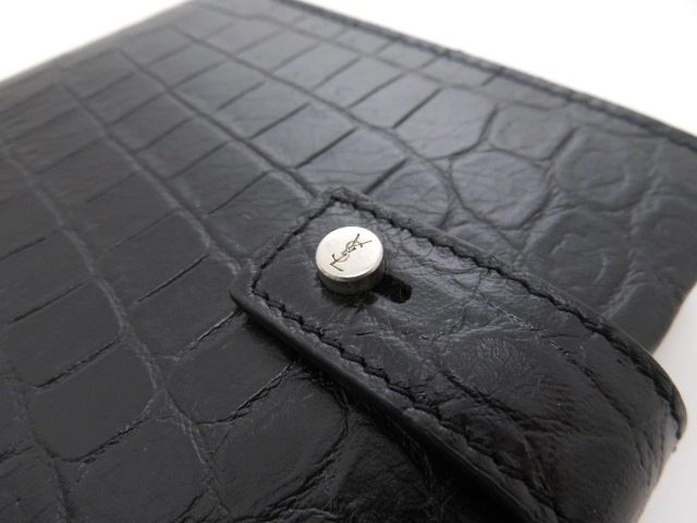 SAINT LAURENT サンローラン 二つ折財布 ブラック クロコ型押しレザー【473】