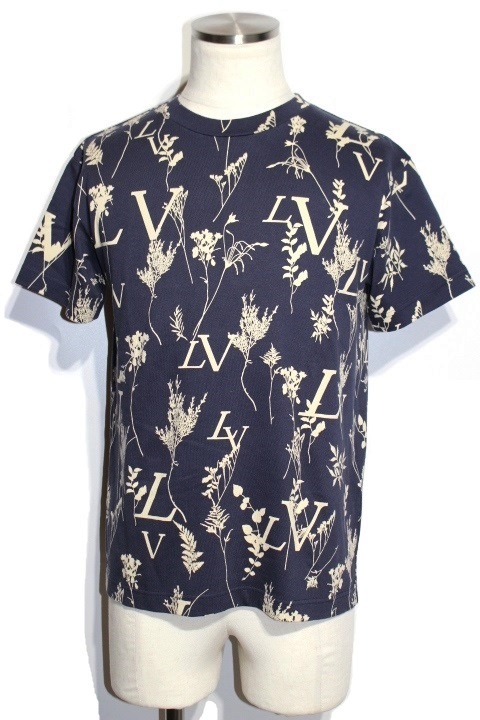 Louis Vuitton　ルイヴィトン　LVリーフディスチャージTシャツ　メンズXS　ネイビー　コットン　クルーネック　2020年　 2148103359934【200】