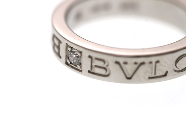 BVLGARI ブルガリ 指輪 ブルガリブルガリリング　8.5号　6.5ｇ　K18WG　ホワイトゴールド　ワンポイントダイヤモンド【473】