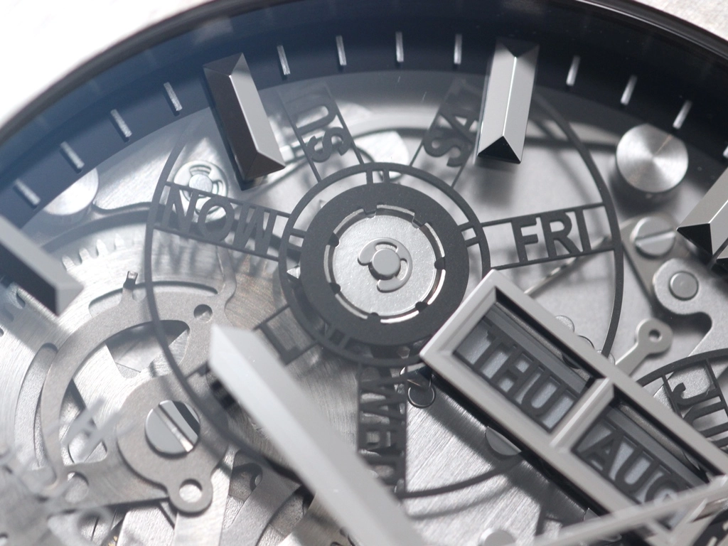 HUBLOT ウブロ 腕時計 2018年正規品 クラシック・フュージョン アエロフュージョン ムーンフェイズ 517.NX.0170.LR チタニウム/ラバー/アリゲーター スケルトン文字盤 自動巻き【472】SJ