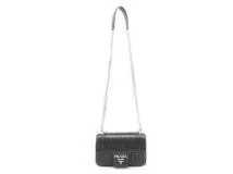 PRADA　プラダ　ギャザー　チェーンショルダー　ブラック　カーフ　2148103818677【437】