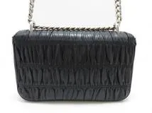 PRADA　プラダ　ギャザー　チェーンショルダー　ブラック　カーフ　2148103818677【437】
