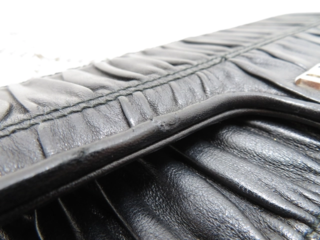 PRADA　プラダ　ギャザー　チェーンショルダー　ブラック　カーフ　2148103818677【437】