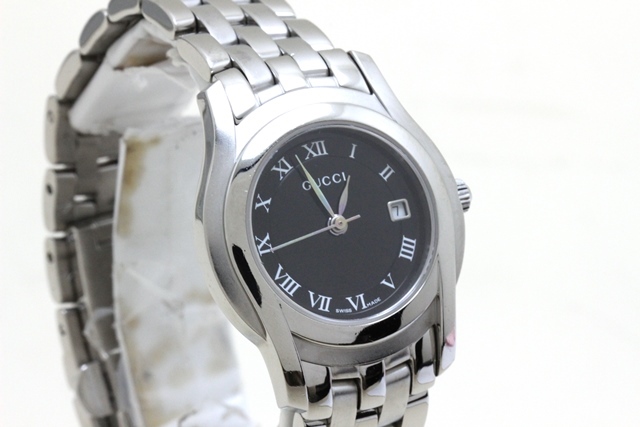 GUCCI グッチ 5500L ステンレス 黒文字盤 ブラック 電池式 クオーツ 女性用腕時計 【473】の購入なら「質」の大黒屋（公式）
