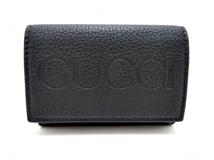 GUCCI グッチ　エンボスロゴ ミニ三つ折り財布 ブラック/ブルー レザー　736151　2141000353357【437】