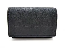 GUCCI グッチ　エンボスロゴ ミニ三つ折り財布 ブラック/ブルー レザー　736151　2141000353357【437】
