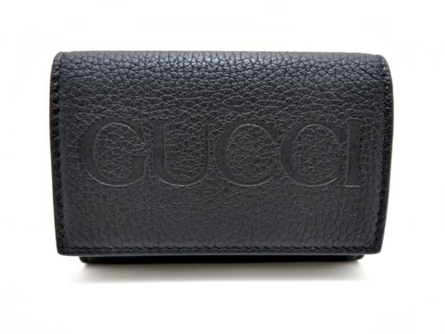 GUCCI グッチ　エンボスロゴ ミニ三つ折り財布 ブラック/ブルー レザー　736151　2141000353357【437】