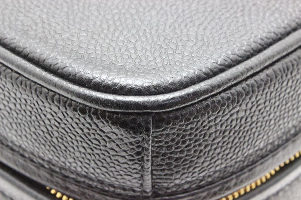 CHANEL シャネル ココマーク 2way横型バニティ ブラック/ゴールド金具 キャビア【431】Y