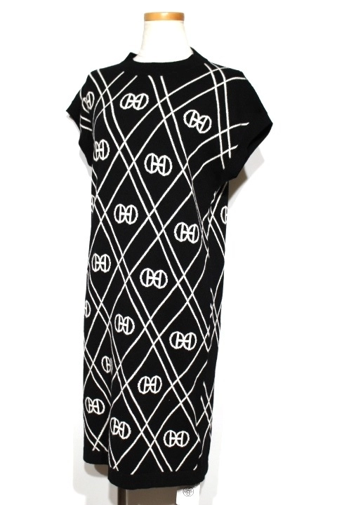 HERMES エルメス Hロンド ワンピース レディース36 ブラック/ホワイト カシミヤ 2143000675088 【432】