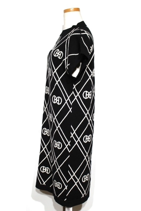 HERMES エルメス Hロンド ワンピース レディース36 ブラック/ホワイト カシミヤ 2143000675088 【432】