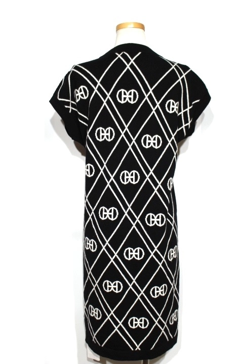 HERMES エルメス Hロンド ワンピース レディース36 ブラック/ホワイト カシミヤ 2143000675088 【432】