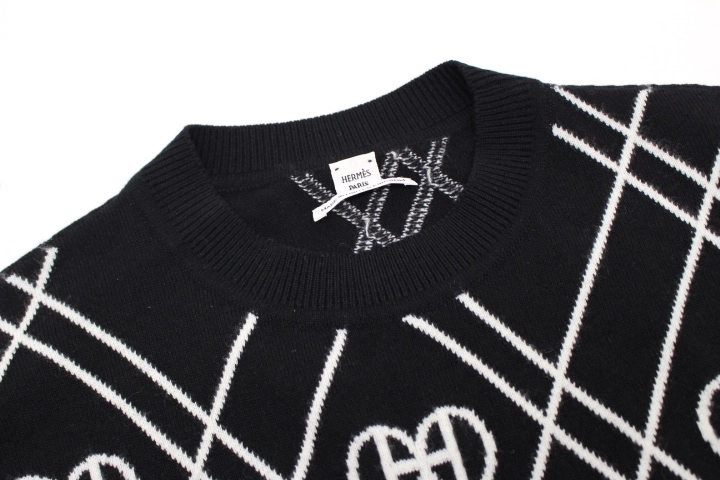 HERMES エルメス Hロンド ワンピース レディース36 ブラック/ホワイト カシミヤ 2143000675088 【432】