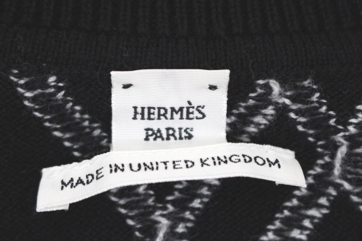 HERMES エルメス Hロンド ワンピース レディース36 ブラック/ホワイト カシミヤ 2143000675088 【432】