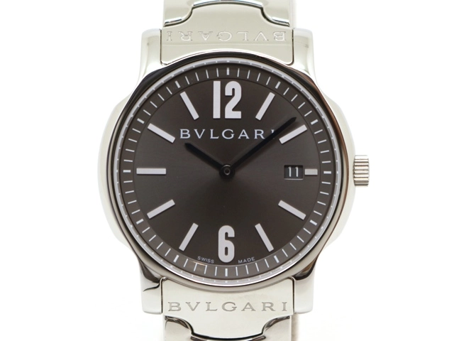 【販売証明書有】BVLGARI　ブルガリ　ソロテンポ　ST35S　クオーツ　デイト　SS　革ベルト　ホワイト　ブラック　メンズ　腕時計松前R56号店