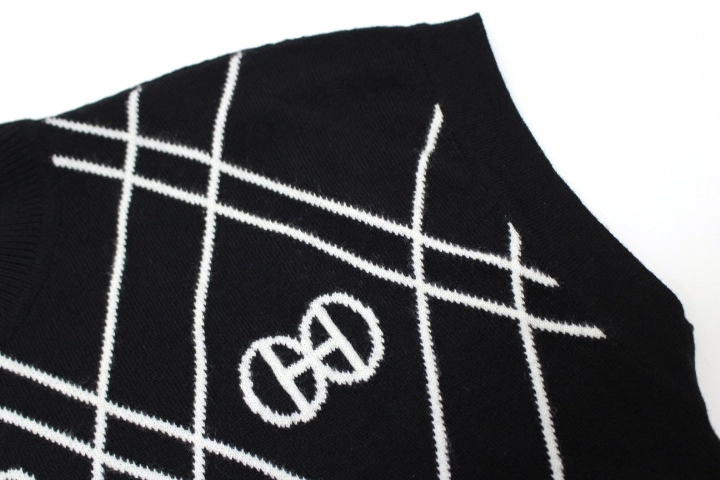 HERMES エルメス Hロンド ワンピース レディース36 ブラック/ホワイト カシミヤ 2143000675088 【432】