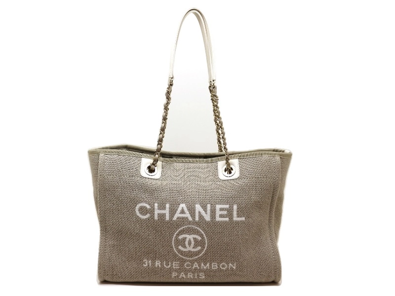 CHANEL シャネル ドーヴィル トートバッグ ベージュ GP金具 2120000312588【200】