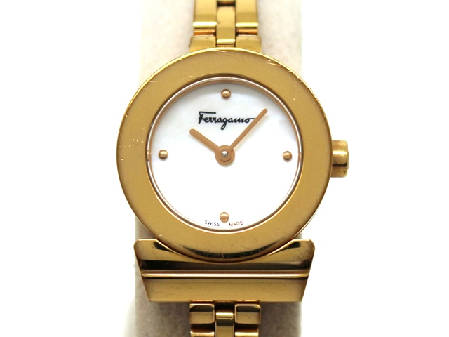 サルヴァトーレ・フェラガモ Salvatore Ferragamo 腕時計 レディース FBF080017 ガンチーニ ブレスレット 22.5mm GANCINO BRACELET 22.5mm クオーツ ホワイトシェルxピンクゴールド アナログ表示