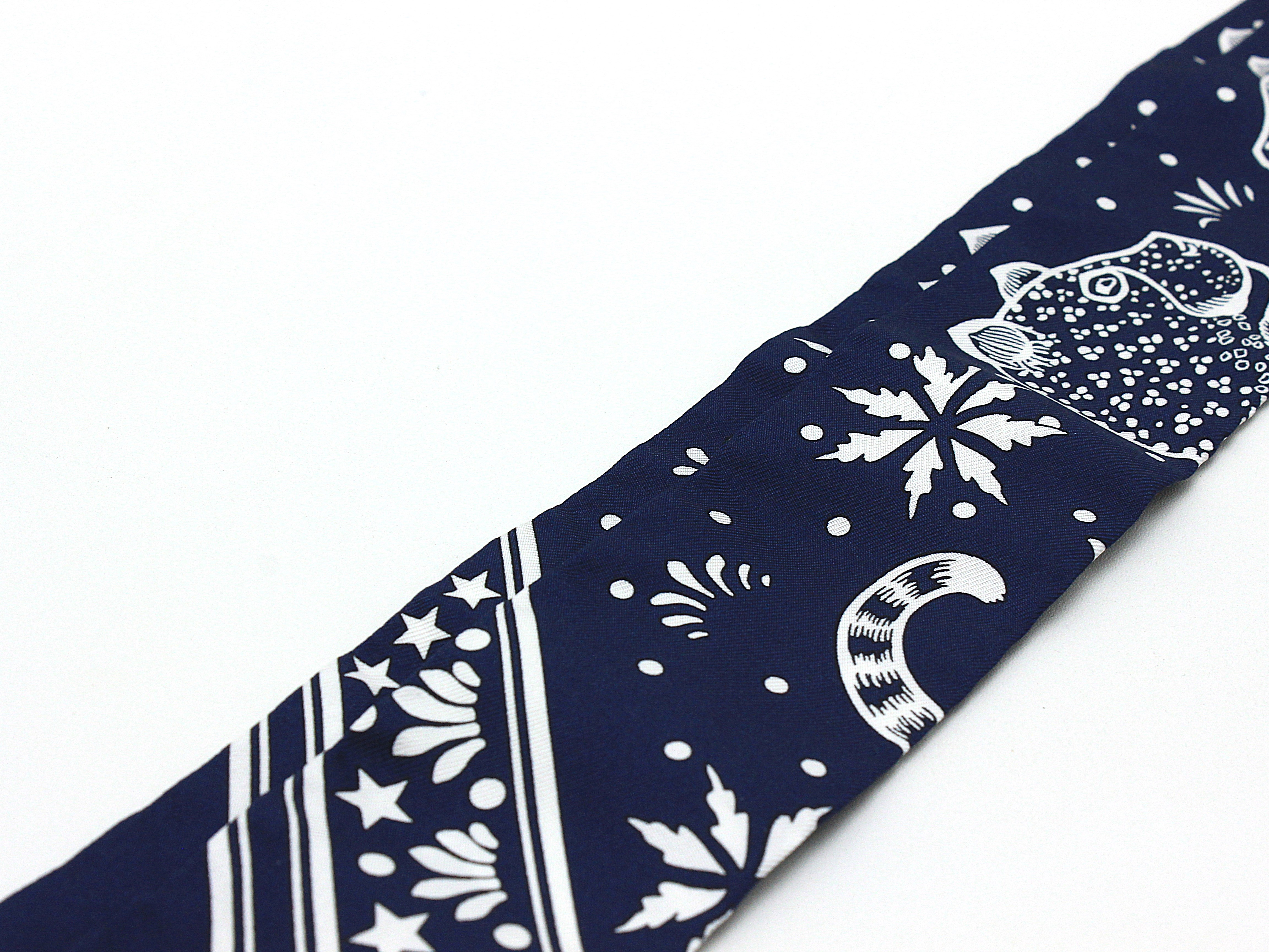 HERMES エルメス スカーフ ツイリー LES LEOPARDS マリン/ブラン