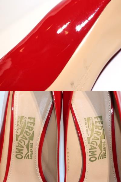 サルヴァトーレフェラガモ ヴァラリボン パンプス レッド 7b Salvatore Ferragamo サルヴァトーレフェラガモ アーモンドトゥ