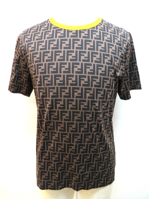 FENDI　フェンディ　Tシャツ　メンズ XS　ブラウン　FF　ズッカ　コットン　参考価格 ￥80,300-　【432】