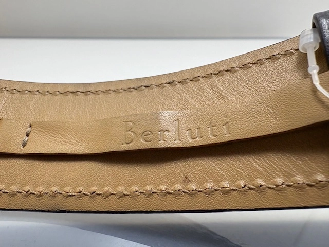 Berluti ベルルッティ ベルト ネイビー/シルバー色金具 レザー【472】UH