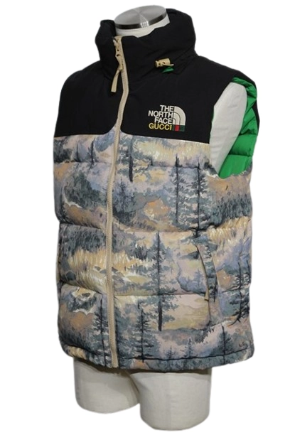 21AW GUCCI グッチ 衣類 THE NORTH FACEコラボダウンベスト メンズS フォレストプリント ナイロン 663762XAADS3471