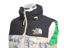21AW GUCCI グッチ 衣類 THE NORTH FACEコラボダウンベスト メンズS フォレストプリント ナイロン 663762XAADS3471