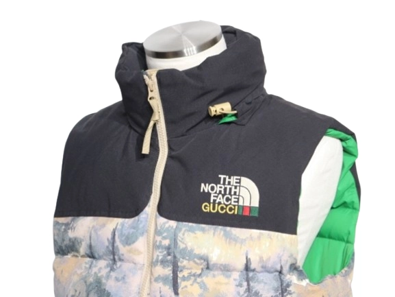 21AW GUCCI グッチ 衣類 THE NORTH FACEコラボダウンベスト メンズS フォレストプリント ナイロン 663762XAADS3471