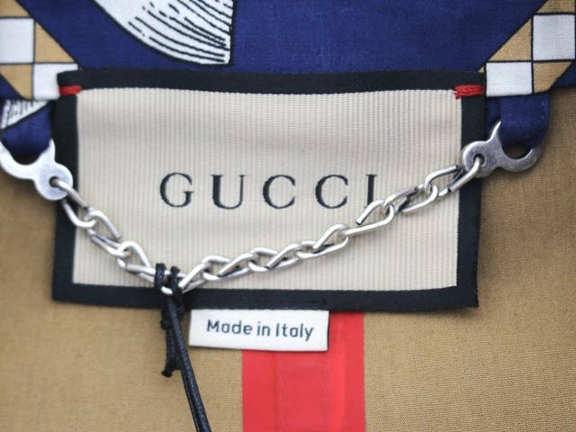 GUCCI グッチ スタッズロングコート メンズ46 ネイビー/ホワイト/ブラック コットン 716220Z8A6L 2143000712721 【432】