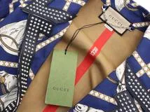 GUCCI　グッチ　スタッズロングコート　メンズ46　ネイビー/ホワイト/ブラック　コットン　716220Z8A6L　2143000712721　【432】